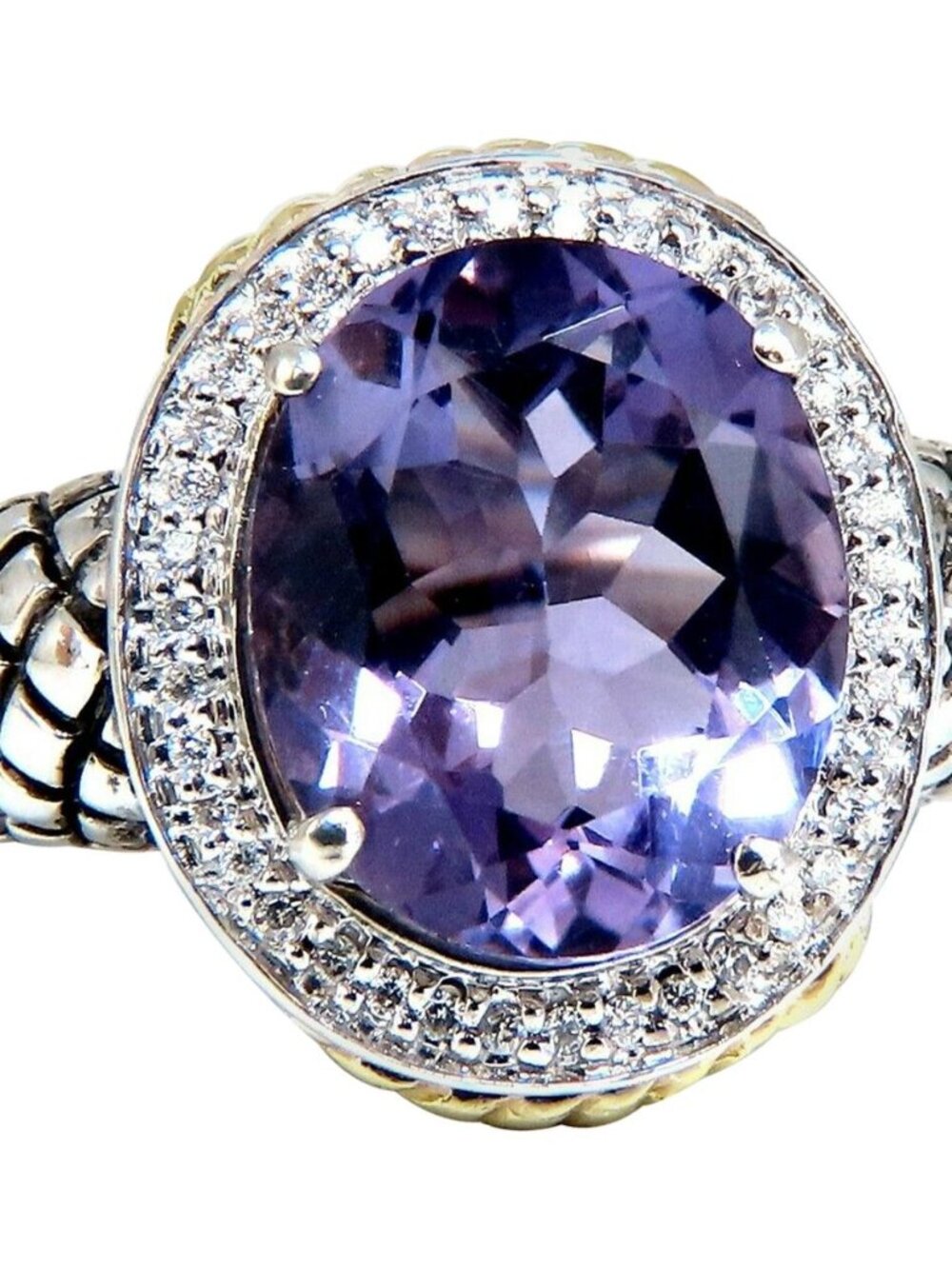 John Hardy Amethyst Diamond Ring Silver and 18 Karat*
